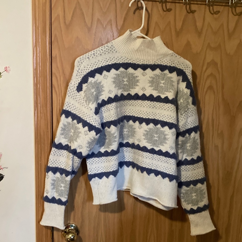 a.n.a Blue and Cream Turtleneck Sweater